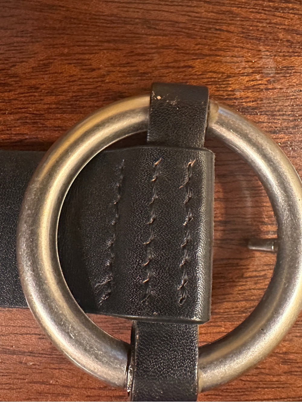 Michael Kors Black Leather Belt with Round Silver-Tone Buckle